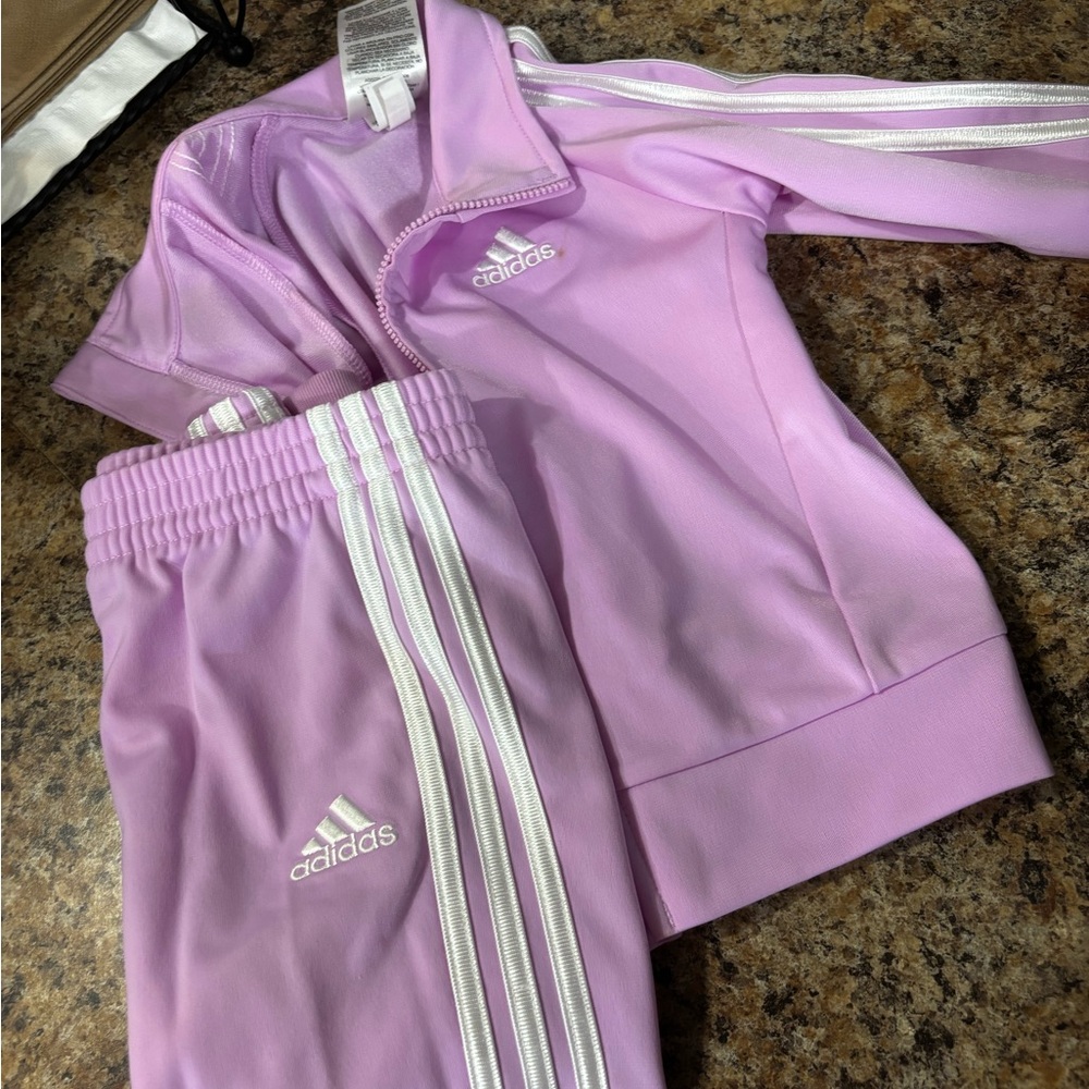 Adidas Light Purple Tracksuit with White Stripes